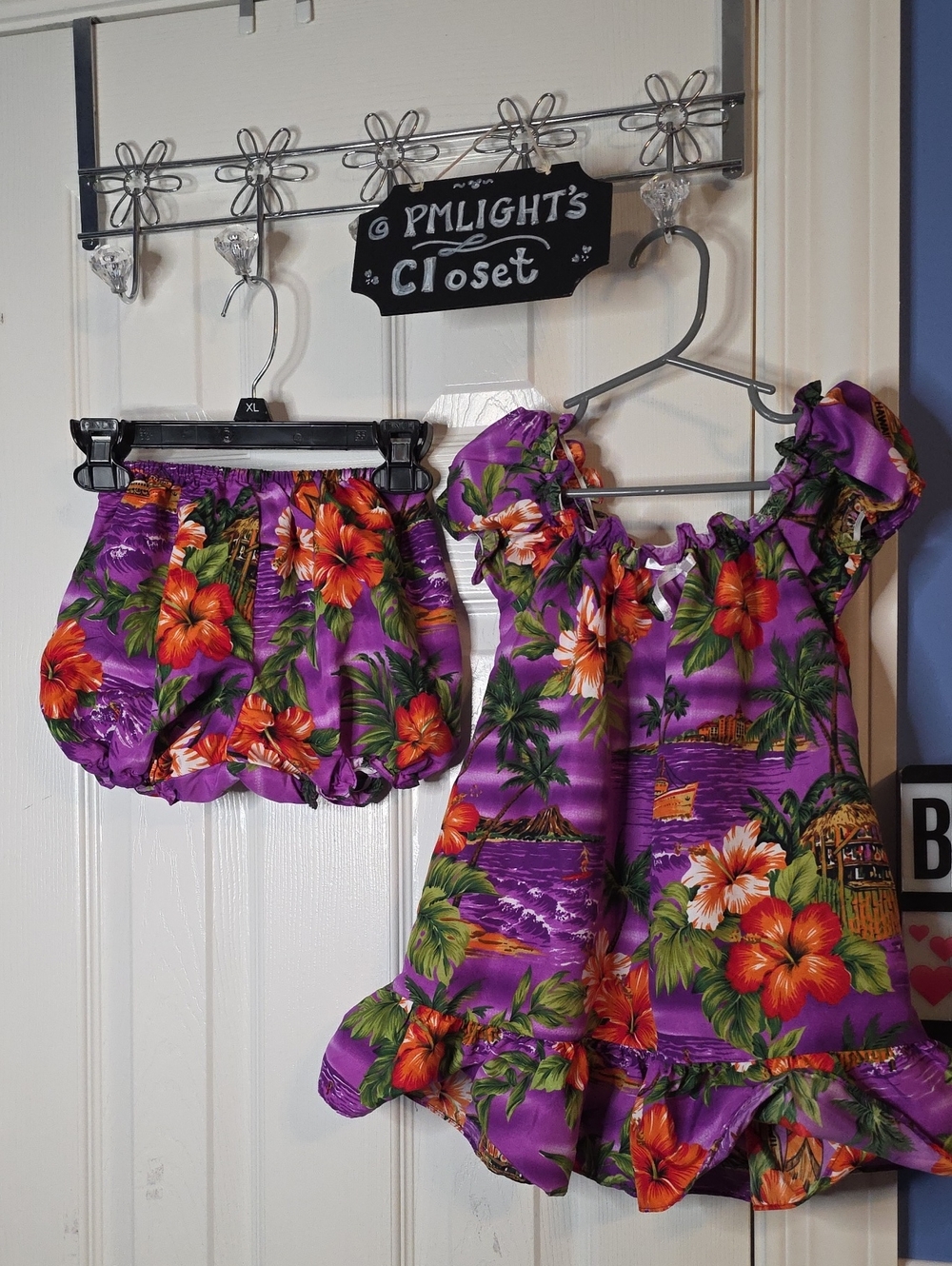 KOKO Keiki Hawaii Girls Tropical Purple Ruffled Dress & Bloomer Set 4